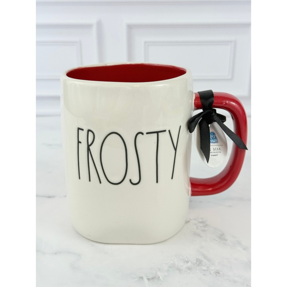 NWT Rae Dunn "Frosty" The Snowman Large Letters White Red 4 3/4" Mug